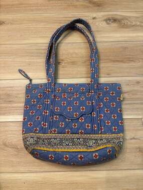 Maggib Blue Quilted Floral Pattern Shoulder Tote Bag